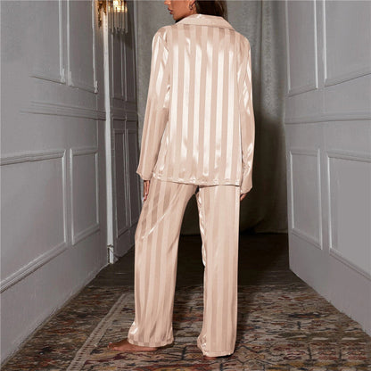 Isabella - Pijama satinado beige a rayas mujer