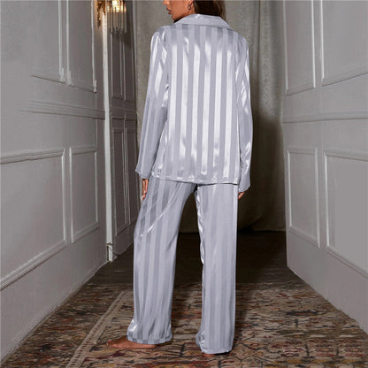 Isabella - Pijama satinado beige a rayas mujer