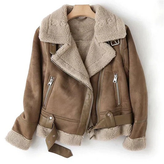 Lia – Chaqueta de Invierno Estilo Aviador con Forro de Borrego