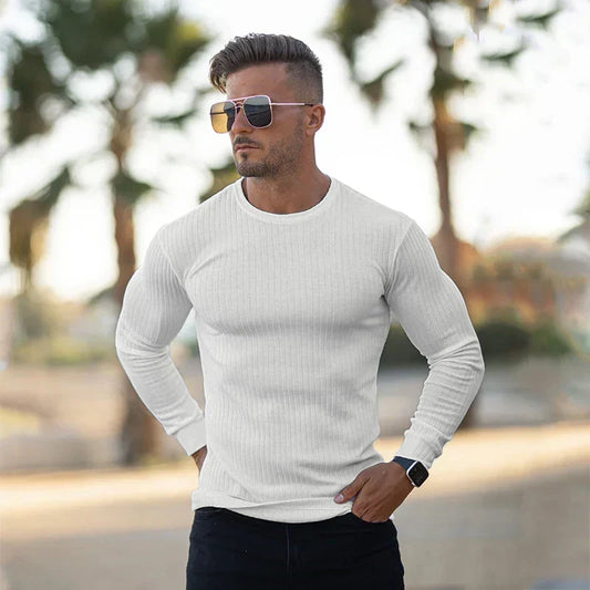 Daxon – Camiseta Slim Fit de Algodón de Manga Larga