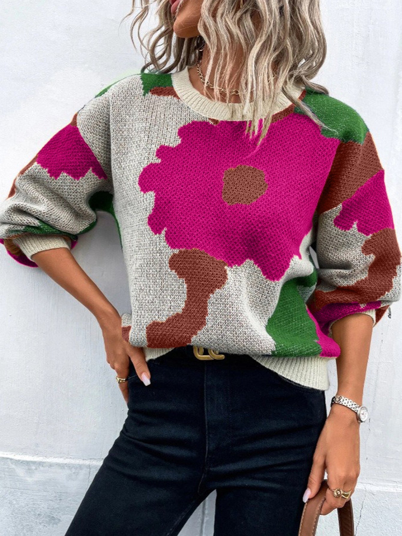 Sofía - Jersey cachemira de punto con estampado floral abstracto mujer