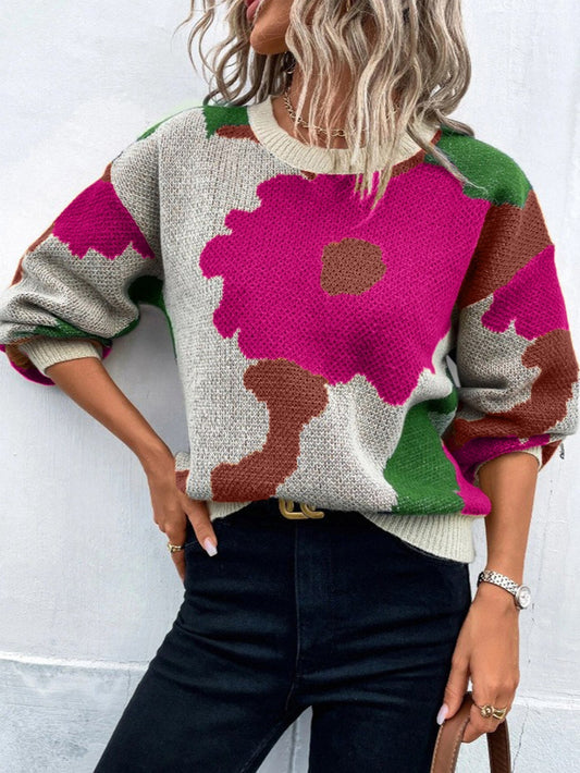 Sofía - Jersey cachemira de punto con estampado floral abstracto mujer