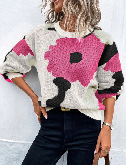 Sofía - Jersey cachemira de punto con estampado floral abstracto mujer
