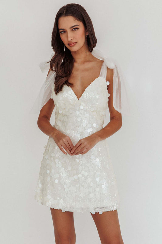 Valentina - Vestido Corto Mujer Con Lentejuelas Y Lazos De Tul