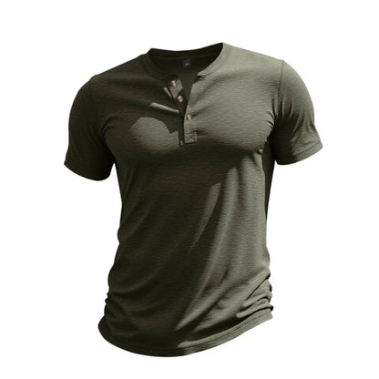 Daniel - Camiseta de hombre manga corta con cuello henley