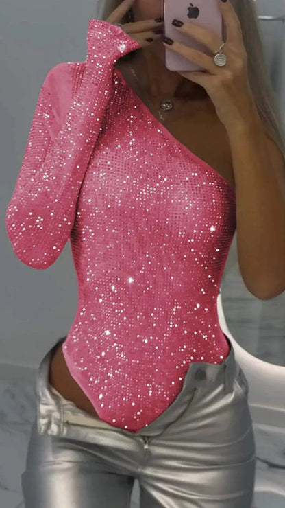 Valeria - Body de mujer asimétrico con lentejuelas