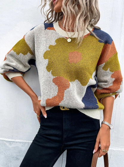 Sofía - Jersey cachemira de punto con estampado floral abstracto mujer