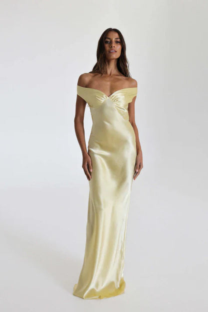 Isabella - Vestido largo de mujer satinado con escote corazón