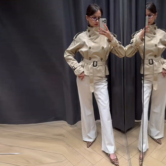 Isabella - Gabardina corta de mujer con cinturón