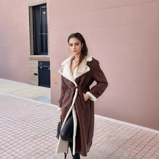 Renata - Abrigo largo con interior de borreguito mujer moda