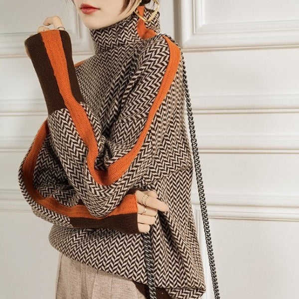 Zuzanna – Jersey de Punto con Cuello Alto y Detalle Deportivo para Mujer