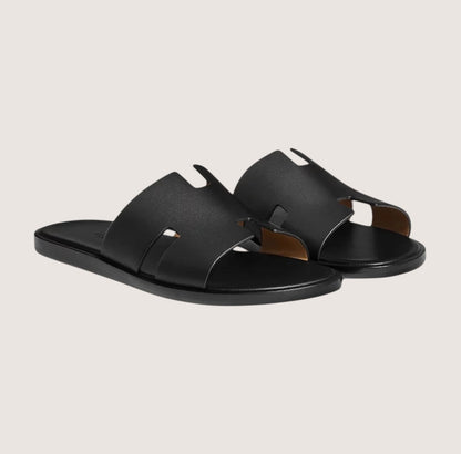 William Classic Leather Slide Sandals for Men – Timeless Comfort and Style Black