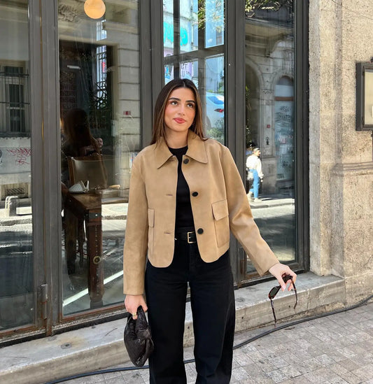 Irene - Chaqueta corta de ante sintético para mujer