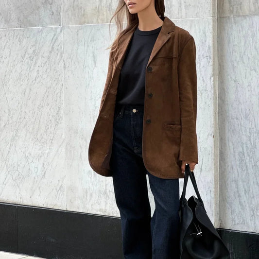 Clara - Chaqueta de mujer en ante con botones frontales