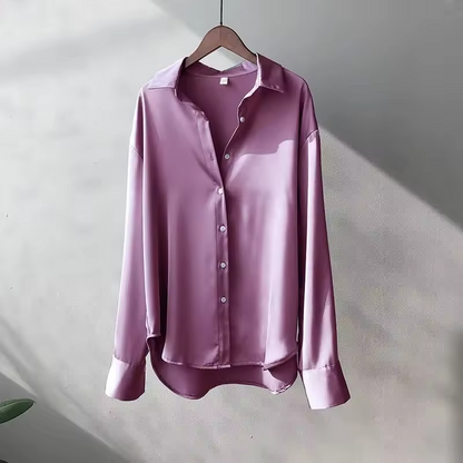 Amelia - Blusa satinada de mujer con botones y cuello