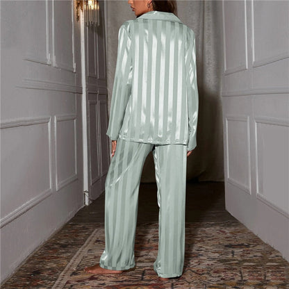 Isabella - Pijama satinado beige a rayas mujer