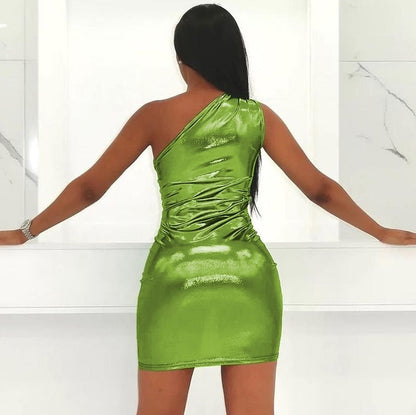 Camila - Vestido corto brillante asimétrico de un hombro para mujer