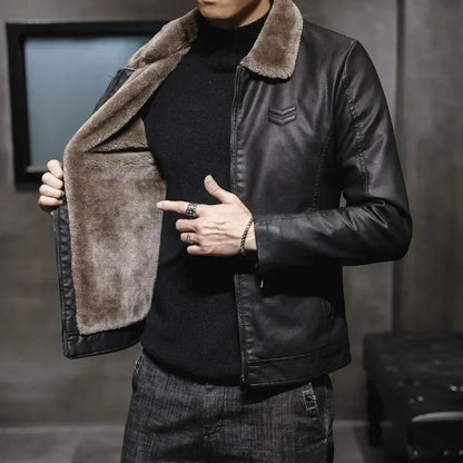 Mateo – Chaqueta de cuero para hombre con cuello de borreguillo