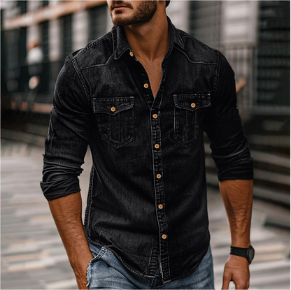 Raúl – Camisa denim casual de manga larga para hombre