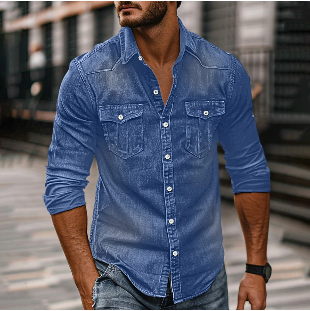 Raúl – Camisa denim casual de manga larga para hombre