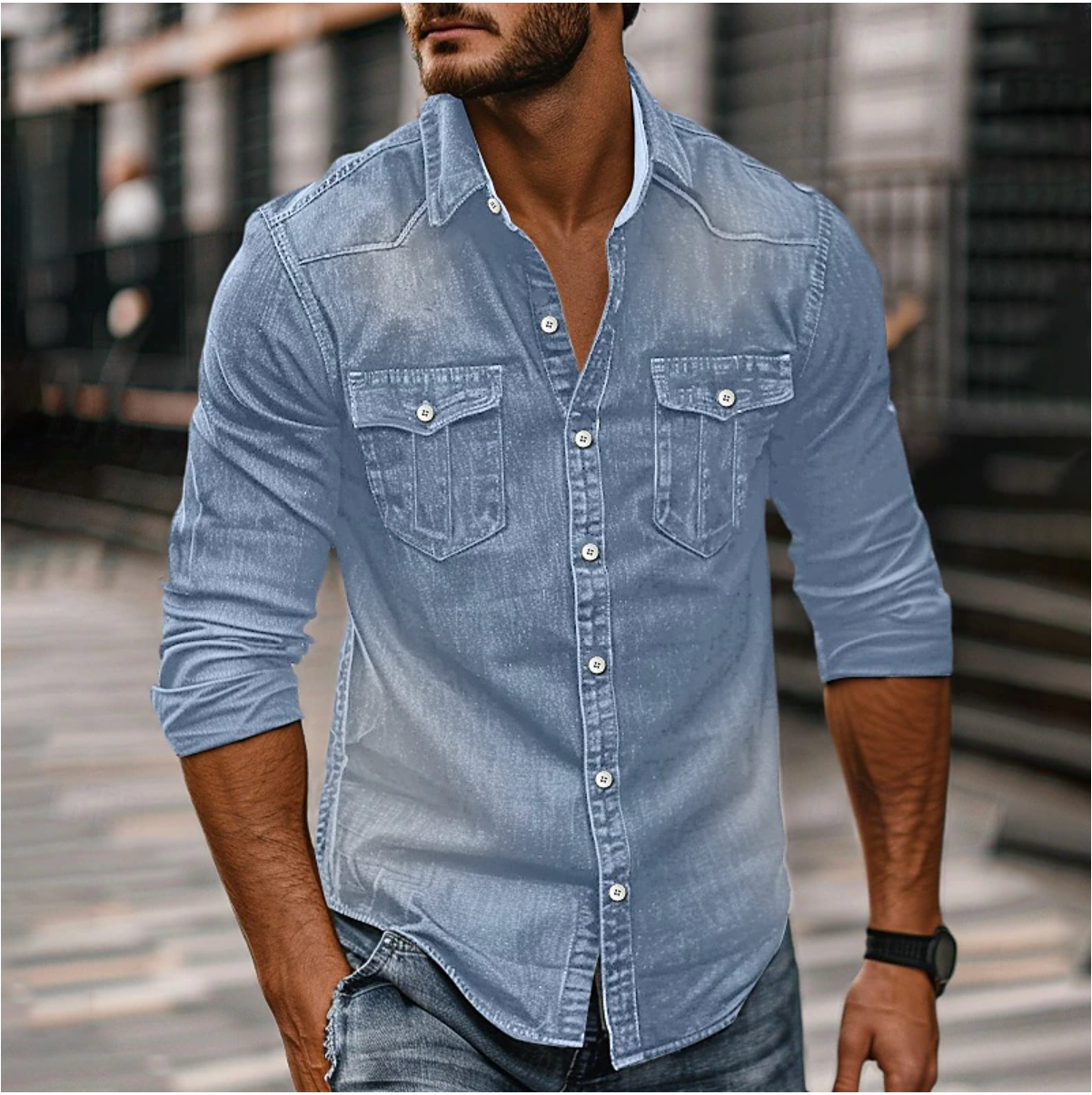 Raúl – Camisa denim casual de manga larga para hombre