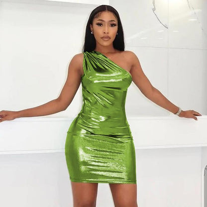 Camila - Vestido corto brillante asimétrico de un hombro para mujer