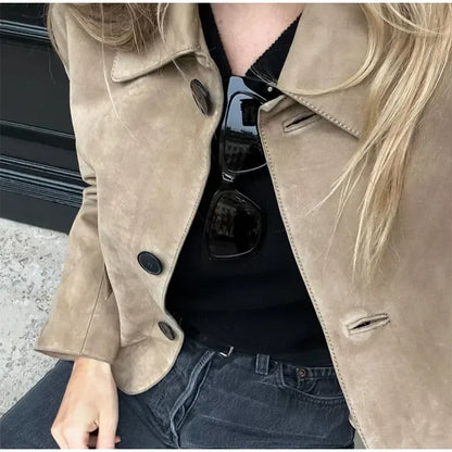 Irene - Chaqueta corta de ante sintético para mujer