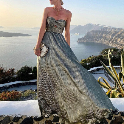 Isabella – Vestido largo plisado sin tirantes