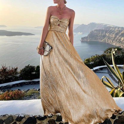 Isabella – Vestido largo plisado sin tirantes