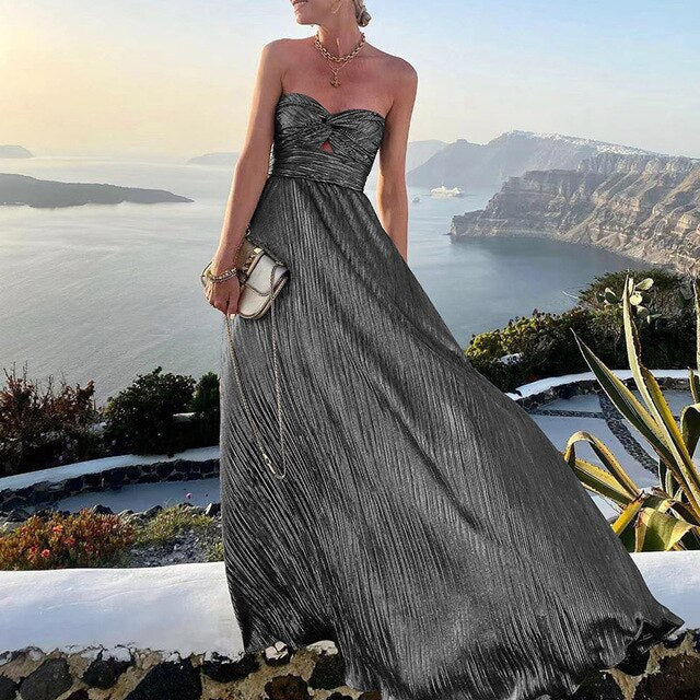 Isabella – Vestido largo plisado sin tirantes