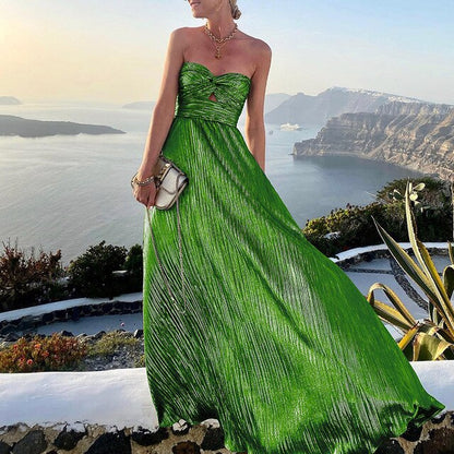 Isabella – Vestido largo plisado sin tirantes