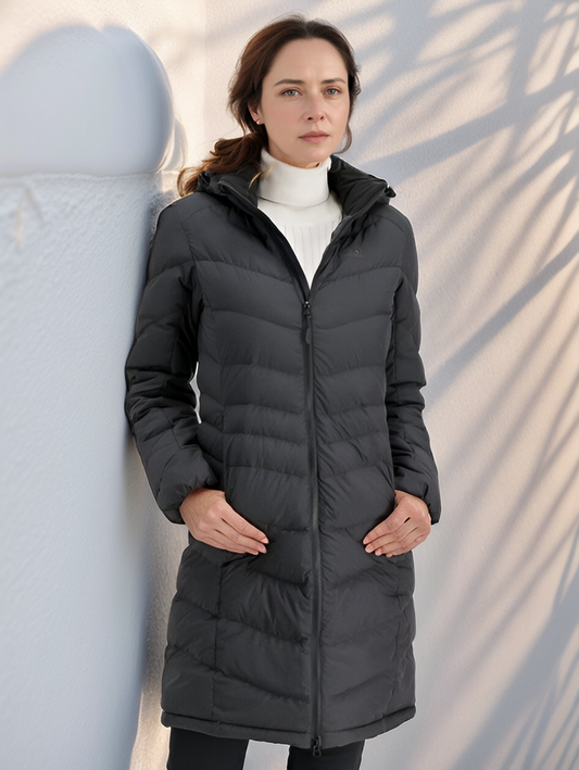 Sandra - Chaqueta larga acolchada de invierno con capucha para mujer