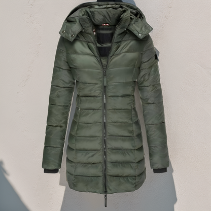 Sandra - Chaqueta larga acolchada de invierno con capucha para mujer