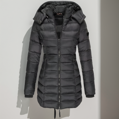 Sandra - Chaqueta larga acolchada de invierno con capucha para mujer