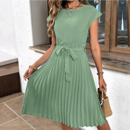 Marina - Vestido de mujer midi plisado con cinturón