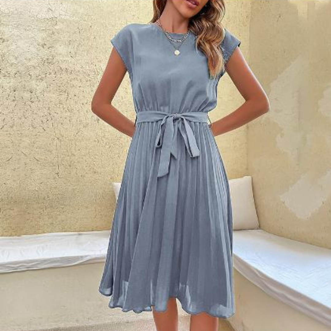 Marina - Vestido de mujer midi plisado con cinturón