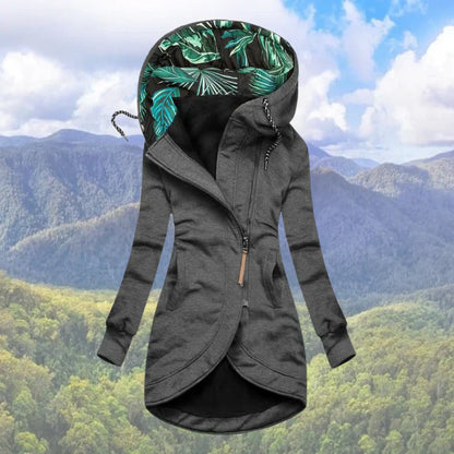 Selva – Chaqueta de Invierno Asimétrica con Capucha Estampada