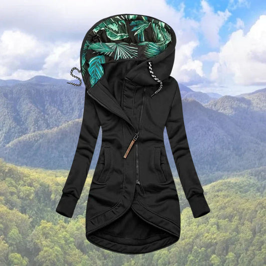 Selva – Chaqueta de Invierno Asimétrica con Capucha Estampada