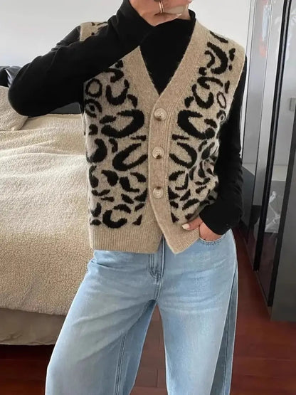 Claudia - Chaleco de mujer tejido con estampado animal print