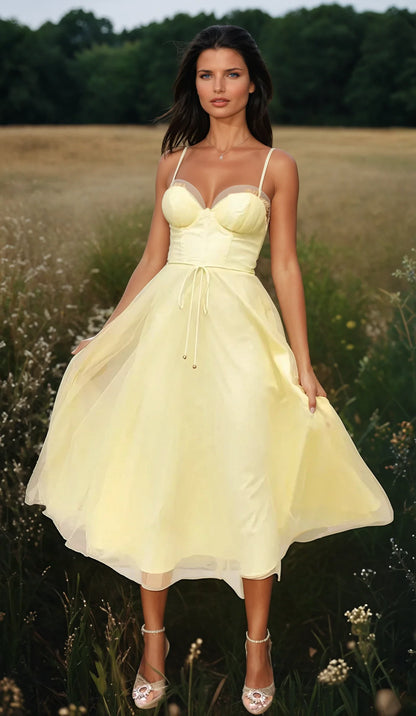 Isabelle – Vestido midi femenino con corsé y falda de tul delicada