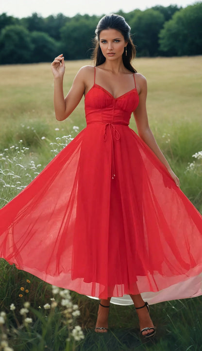 Isabelle – Vestido midi femenino con corsé y falda de tul delicada