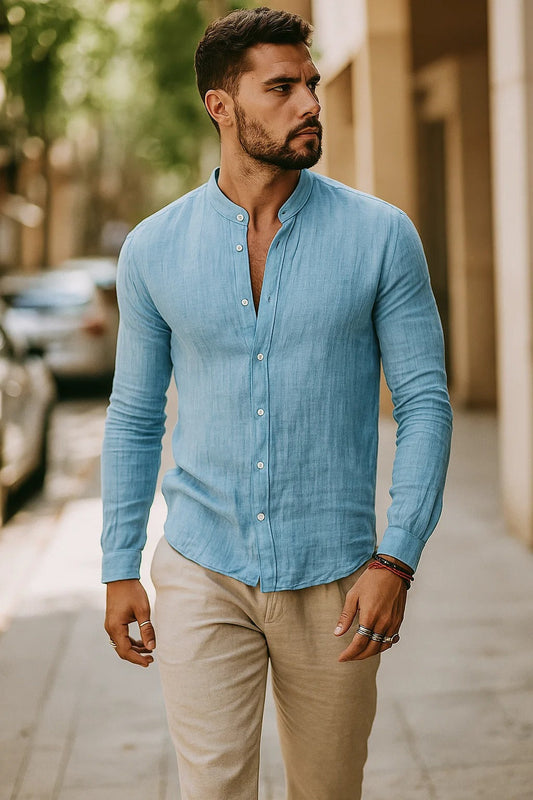 Gael – Camisa de lino con cuello mao y estilo casual elegante