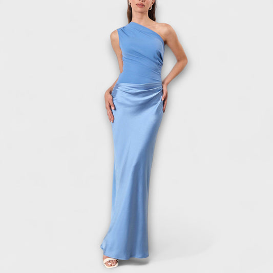 Adriana - Vestido largo satinado asimétrico