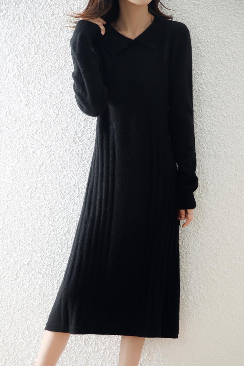 Claudia - Vestido de mujer tejido midi con cuello camisero