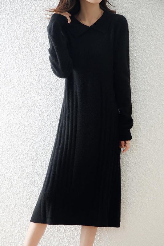 Claudia - Vestido de mujer tejido midi con cuello camisero