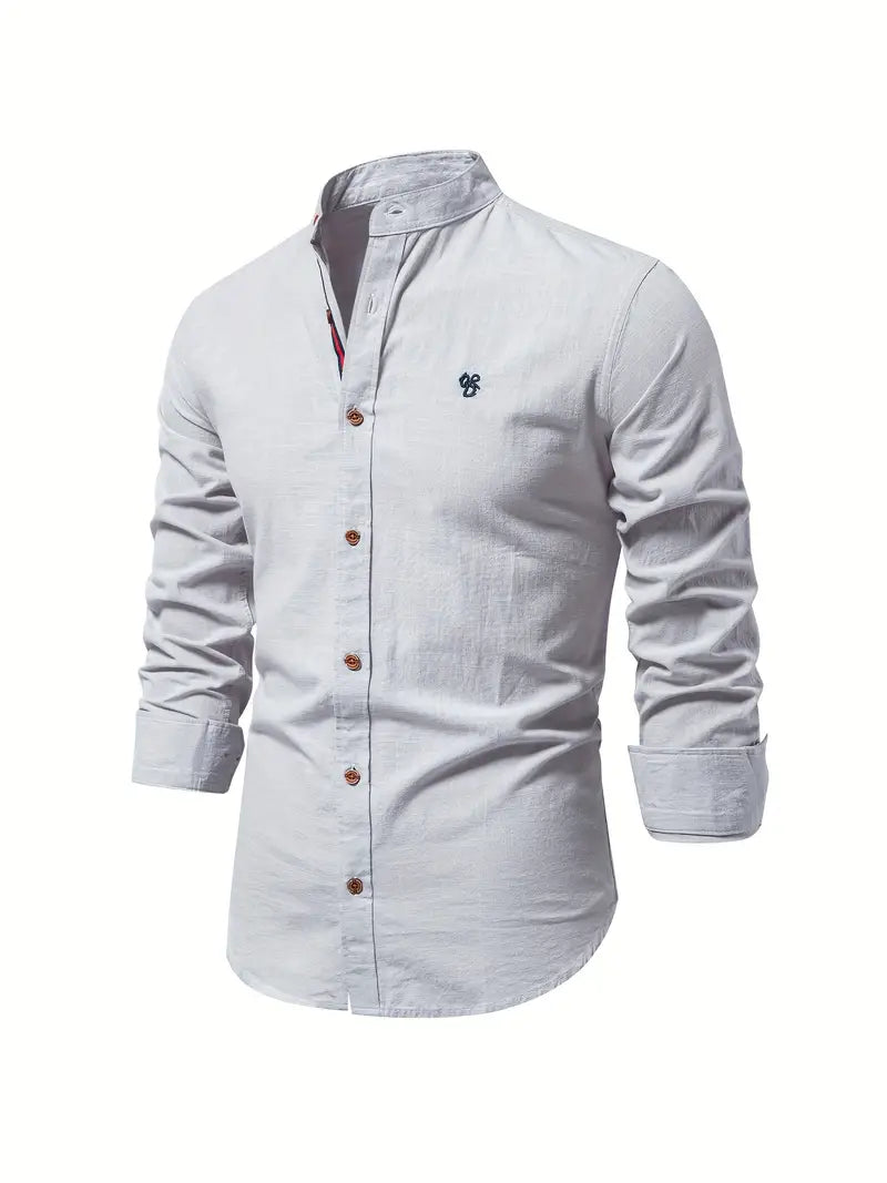 Javier – Camisa de cuello mao y botones de contraste para hombre