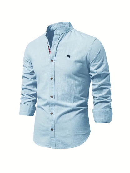 Javier – Camisa de cuello mao y botones de contraste para hombre