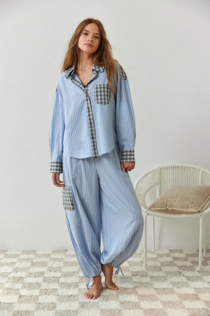 Claudia – Conjunto Casual de Camisa y Pantalón de Cuadros para Mujer