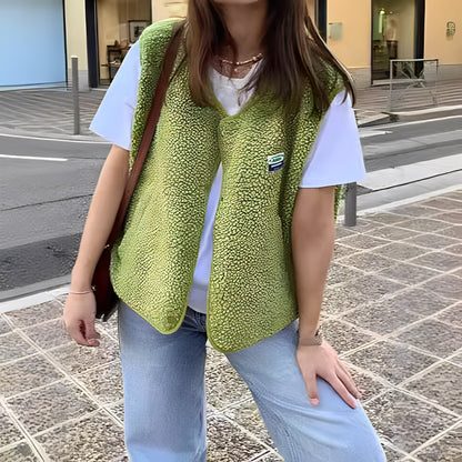 Marta – Chaleco de Borreguito Estilo Casual para Mujer