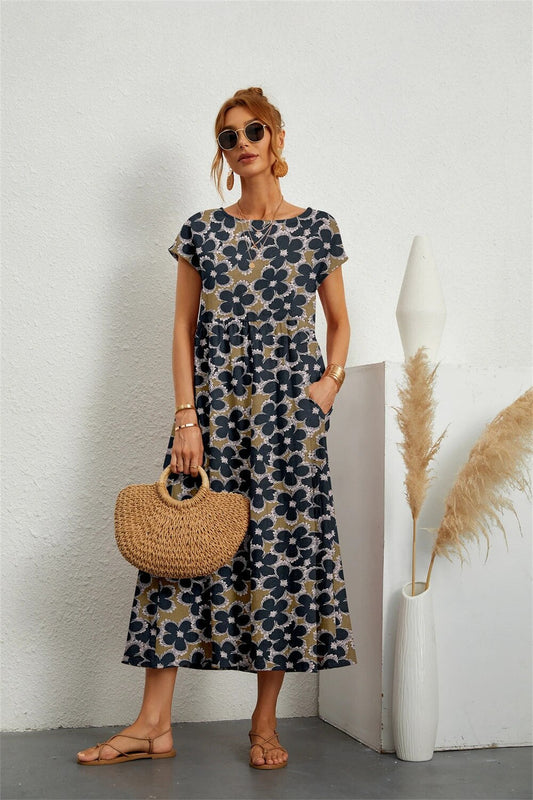 Henrielle – Vestido midi floral, elegante y cómodo